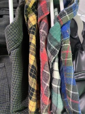 Assortment Mens Oversized Flannel Button-Down Shirts. Lot of 5.